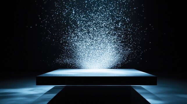A high-tech holographic scatter plot projection floating above a sleek modern surface.