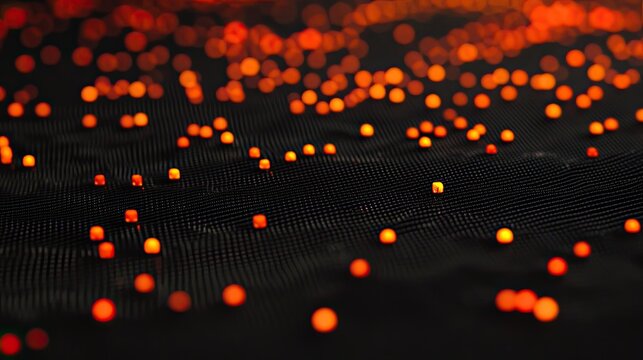 A high-tech scatter plot with data points appearing as bright, moving orbs on a digital dashboard.