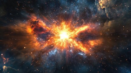 Fototapeta premium A light explosion effect with white-hot sparks radiating outward from a central point in space.