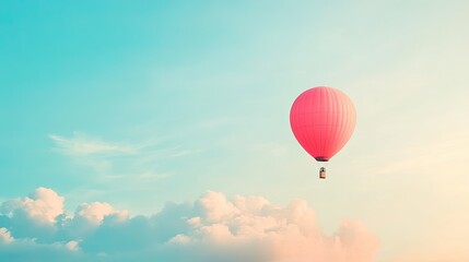 Fototapeta premium A lone floating balloon drifting in a sky filled with soft clouds, symbolizing freedom.
