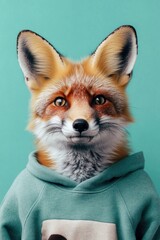 Obraz premium A close-up shot of a fox wearing a hoodie, perfect for use in designs related to nature or fantasy