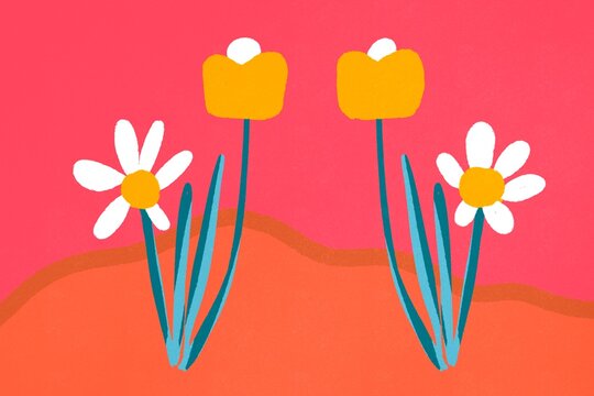 Colorful floral illustration on pink background