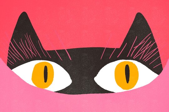 Abstract black cat eyes on pink background illustration
