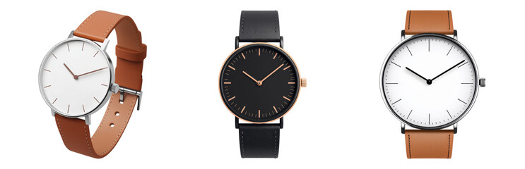 Stylish Minimalist Watches on Black  Isolated on transparent background