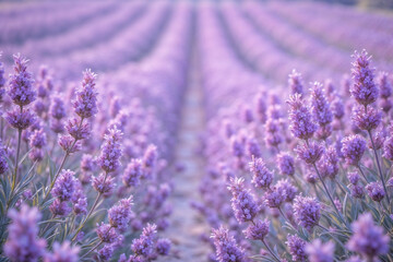 Lavender field with rows of blooming lavender flowers