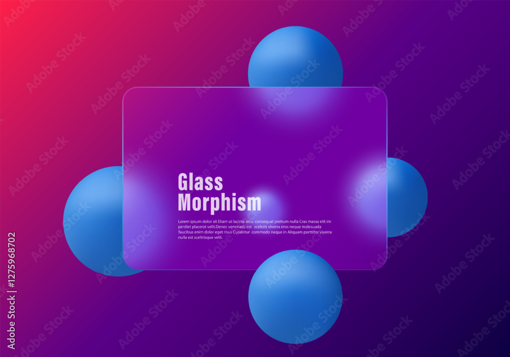 Poster dark gradient background with partition and spheres. glass morphism style background.
