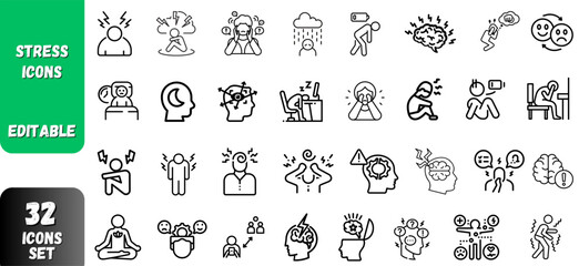 32  stress icons set in vector editable icons