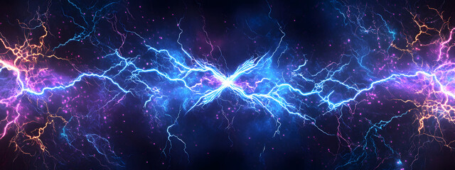 A dark blue and purple lightning background with a pattern of small electric sparks on it
