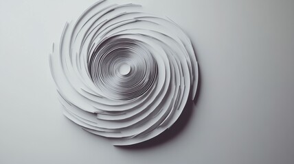 Abstract paper spiral pattern creating 3d visual depth in minimalist monochrome design