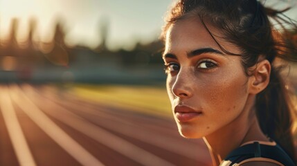 Athletic female athlete in running gear.