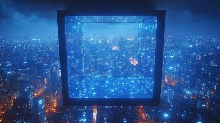 Futuristic city cube night view