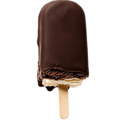 Chocolate-covered ice cream bar on a white background isolated on png transparent background, cut out