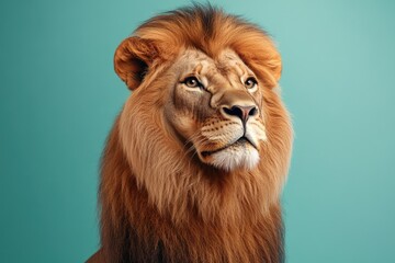 Obraz premium A detailed view of a lion's face on a blue background