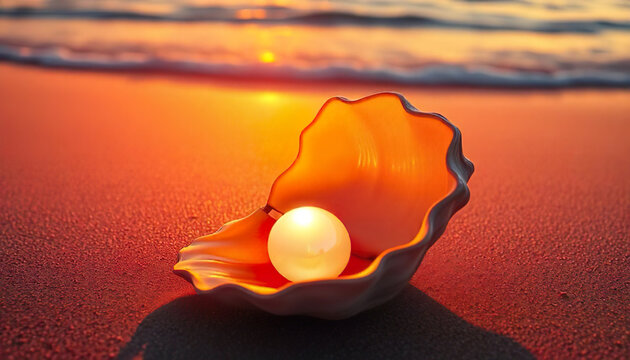 Close-Up Illustration Of An Open Seashell With A Pearl