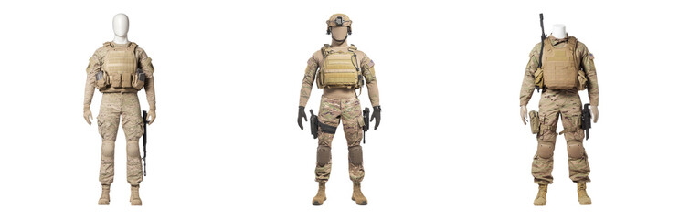 Obraz premium Military Tactical Gear Three Different Designs Isolated on transparent background