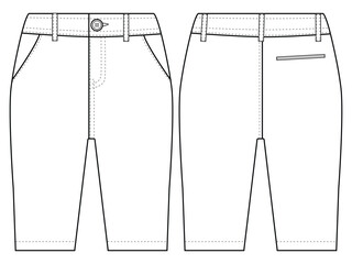 Chino trousers. baby Boys boyes formal trouser pant vector front and back view flat sketch fashion  vector illustration