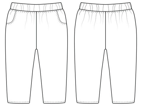 Chino trousers. baby Boys boyes formal trouser pant vector front and back view flat sketch fashion  vector illustration