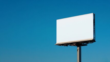 Blank billboard under a clear blue sky, ideal for advertising or promotional content