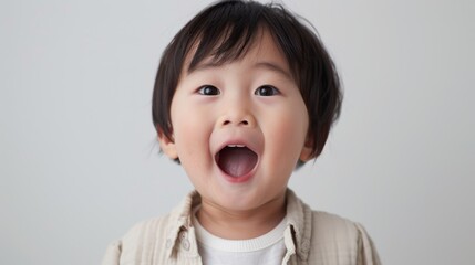 Young child in the foreground, possibly making a funny face or expression of surprise or delight.