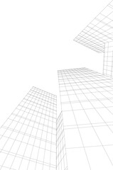 Fototapeta premium Modern Architectural Wireframe: Abstract Geometric Skyscrapers and Urban Perspective