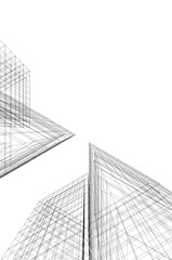 Modern Architectural Wireframe: Abstract Geometric Skyscrapers and Urban Perspective