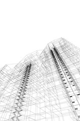 Modern Architectural Wireframe: Abstract Geometric Skyscrapers and Urban Perspective