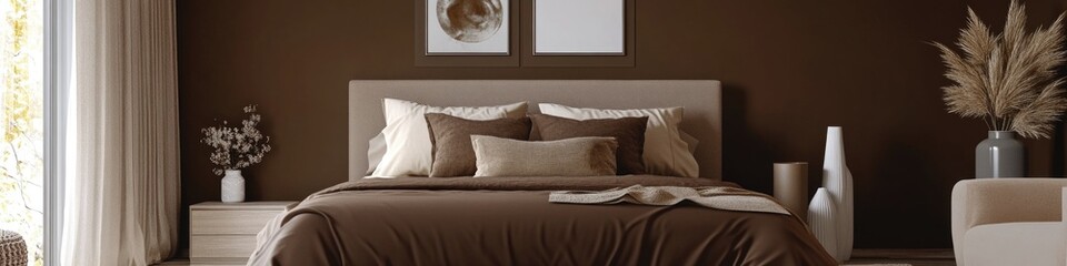 Cozy bedroom with brown walls and a comfortable bed