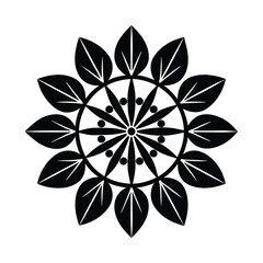 Black and White Floral Mandala Symmetrical Design Element
