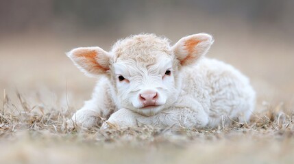 Fototapeta premium Young Calf Lying in Grass