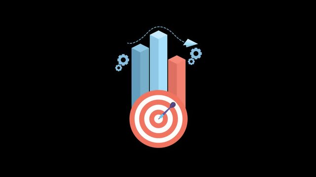 Business launching concept. colorful graph. Stock market. arrow hitting on target. gear icons. 2d animation video with 4k size without background 