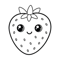 Adorable Kawaii Strawberry Illustration Cute, Simple, Line Art, Coloring Page