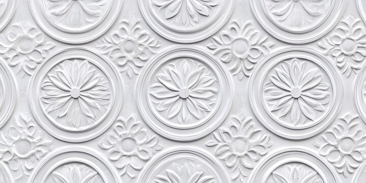 White plaster ceiling rose decoration showcases ornate floral pattern for interior design inspiration.