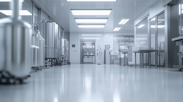 Laboratory with glass walls. Industrial design of a cleanroom for pharmaceuticals. A generative sterile production of chemical interior with a sterile ai. A lab featuring lifestyle transparent walls.