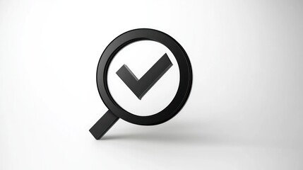 3D Render: Magnifying Glass with Check Mark - Symbol of Verified, Approved, and Accurate Search Results