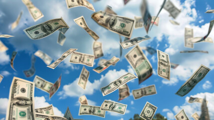 Raining Money with Floating Dollar Bills