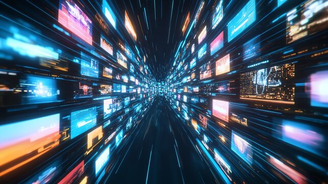 Futuristic background featuring diverse digital channels with images from various content types