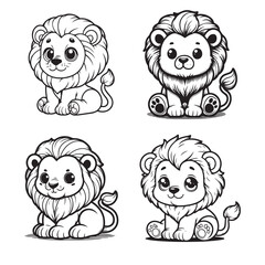 High-Quality Vector Silhouette of a Cute Cartoonic Lion Sitting on White Background