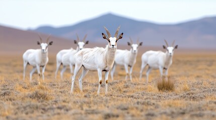 White Antelope Herd in Dry Grassy Plains