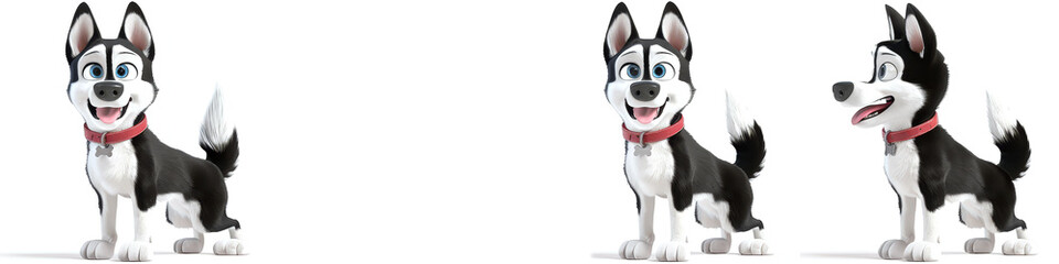 This lively husky character displays an engaging and cheerful demeanor, perfect for capturing the essence of playful adventures in a colorful animated world