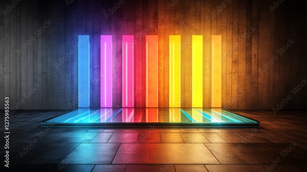 Poster d bar graph with vibrant colors, arranged in ascending order on a transparent glass base, with soft 