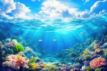 Clear Blue Ocean with Coral Reefs