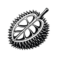 Durian fruit illustration, monochrome, spiky, tropical, exotic, Southeast Asia, pungent, creamy, del