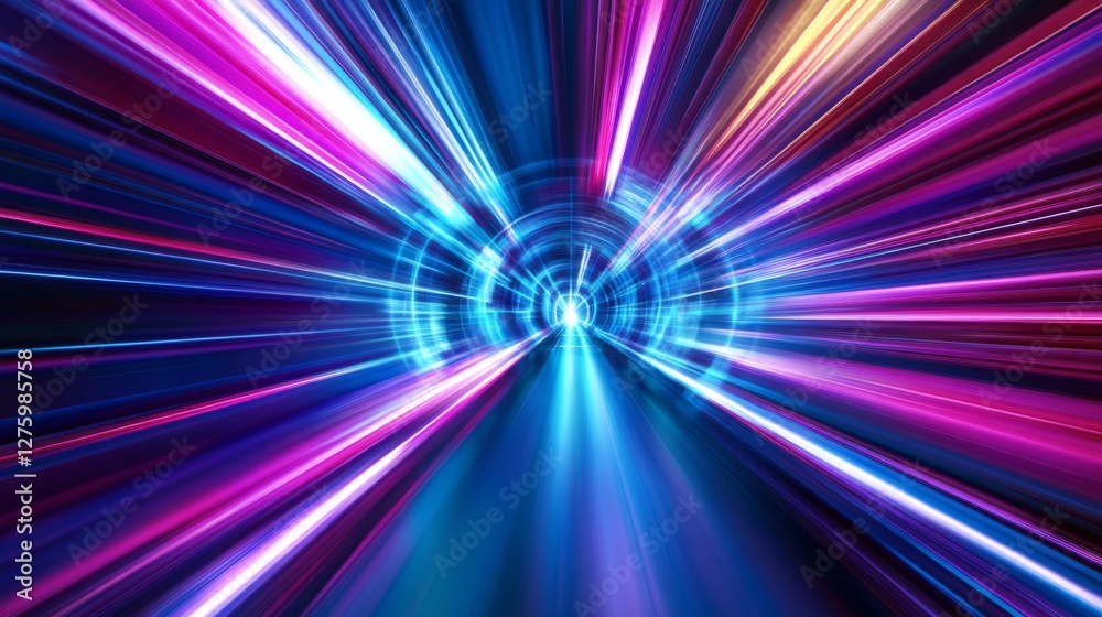 Fototapete Abstract light trails forming a tunnel of neon colors, creating a dynamic and futuristic sense of high speed