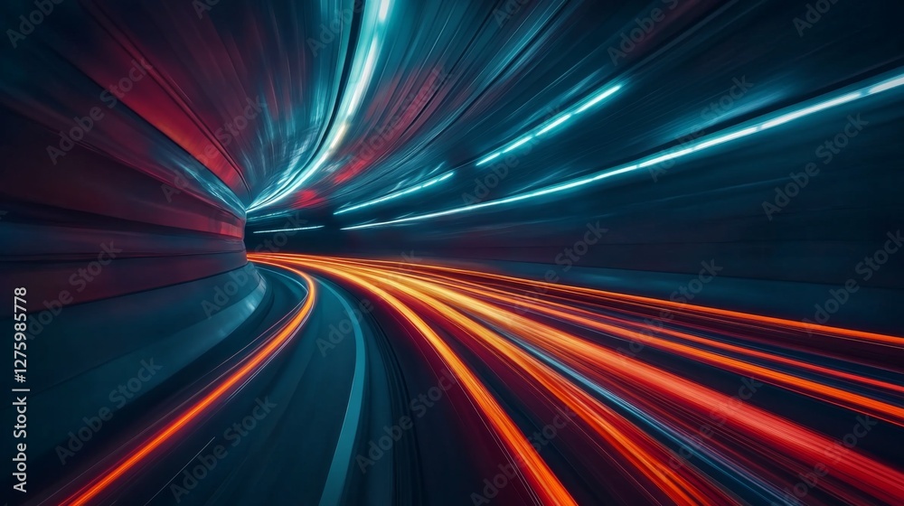 Aufkleber Abstract light streaks curving through a dark tunnel, creating a sense of velocity and futuristic transport