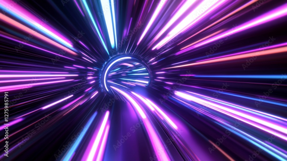 Leinwandbilder abstract light trails forming a tunnel of neon colors, creating a dynamic and futuristic sense of hi