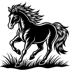Fast Running Mustang Horse on Grass Vector Illustration