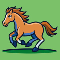 Fast Running Mustang Horse on Grass Vector Illustration cartoon design