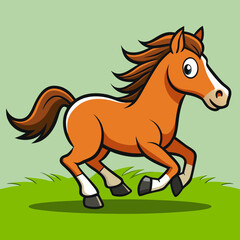 Fast Running Mustang Horse on Grass Vector Illustration cartoon design