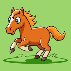 Fast Running Mustang Horse on Grass Vector Illustration cartoon design