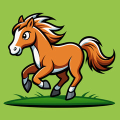 Fast Running Mustang Horse on Grass Vector Illustration cartoon design